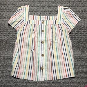 J.Crew Women’s Rainbow Pastel Striped Button Up Square Neck Blouse Size XS
